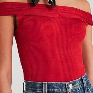 silence + noise red off-the-shoulder top